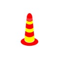 Road safety cone, flat icon. Red yellow warning sign. A symbol requiring attention. Web site application and interface design. Royalty Free Stock Photo